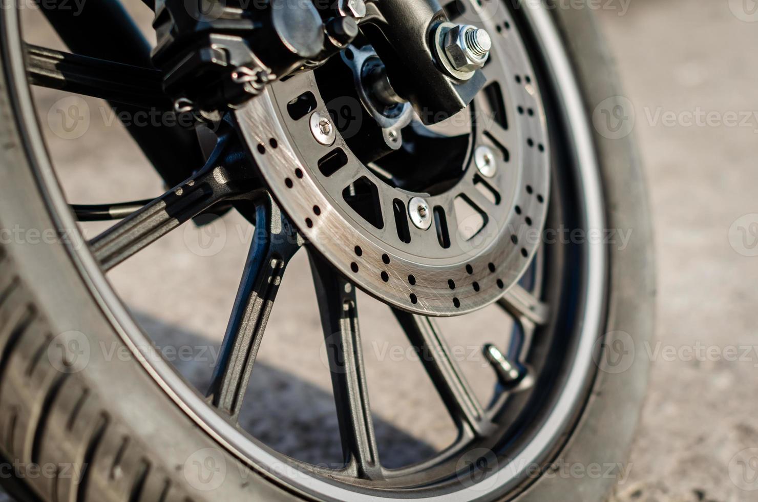 Close-up of a motorcycle wheel photo