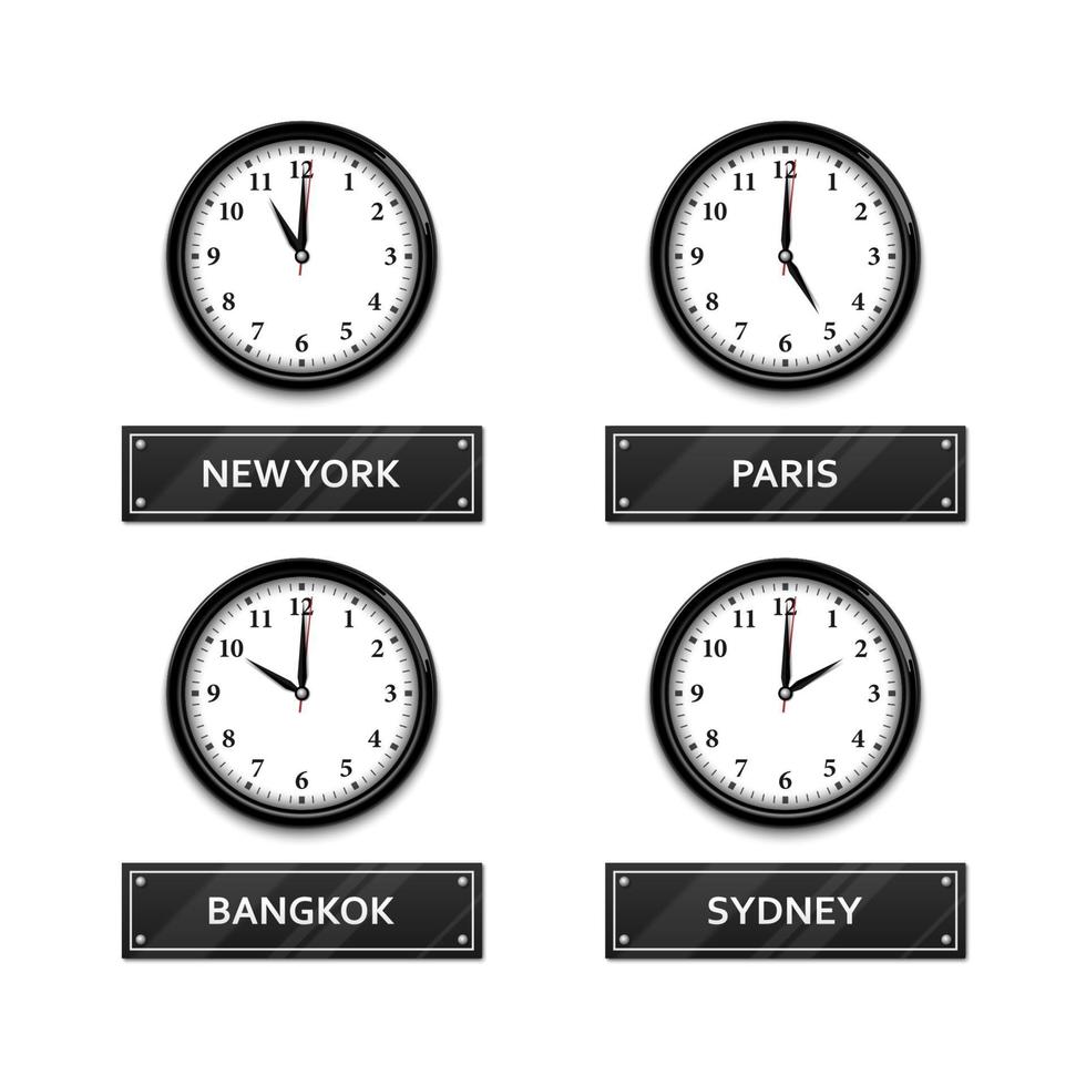 World time zone clock isolated on white background, vector illustration