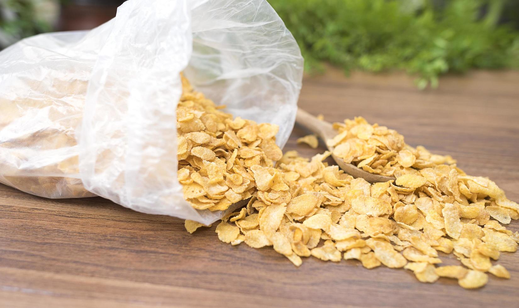 Corn flakes on wood table photo