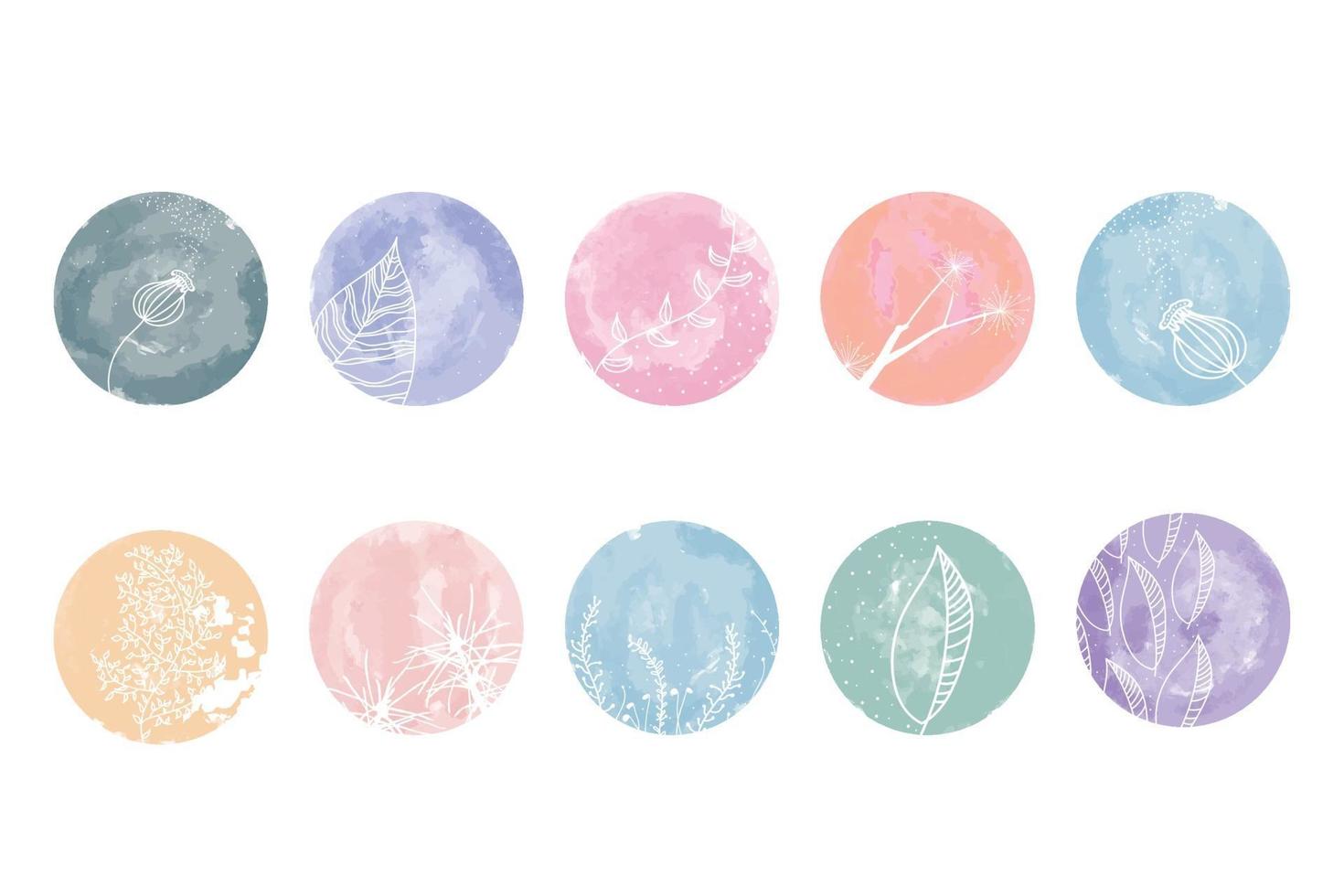 Highlight cover set, abstract floral botanical icons for social media vector