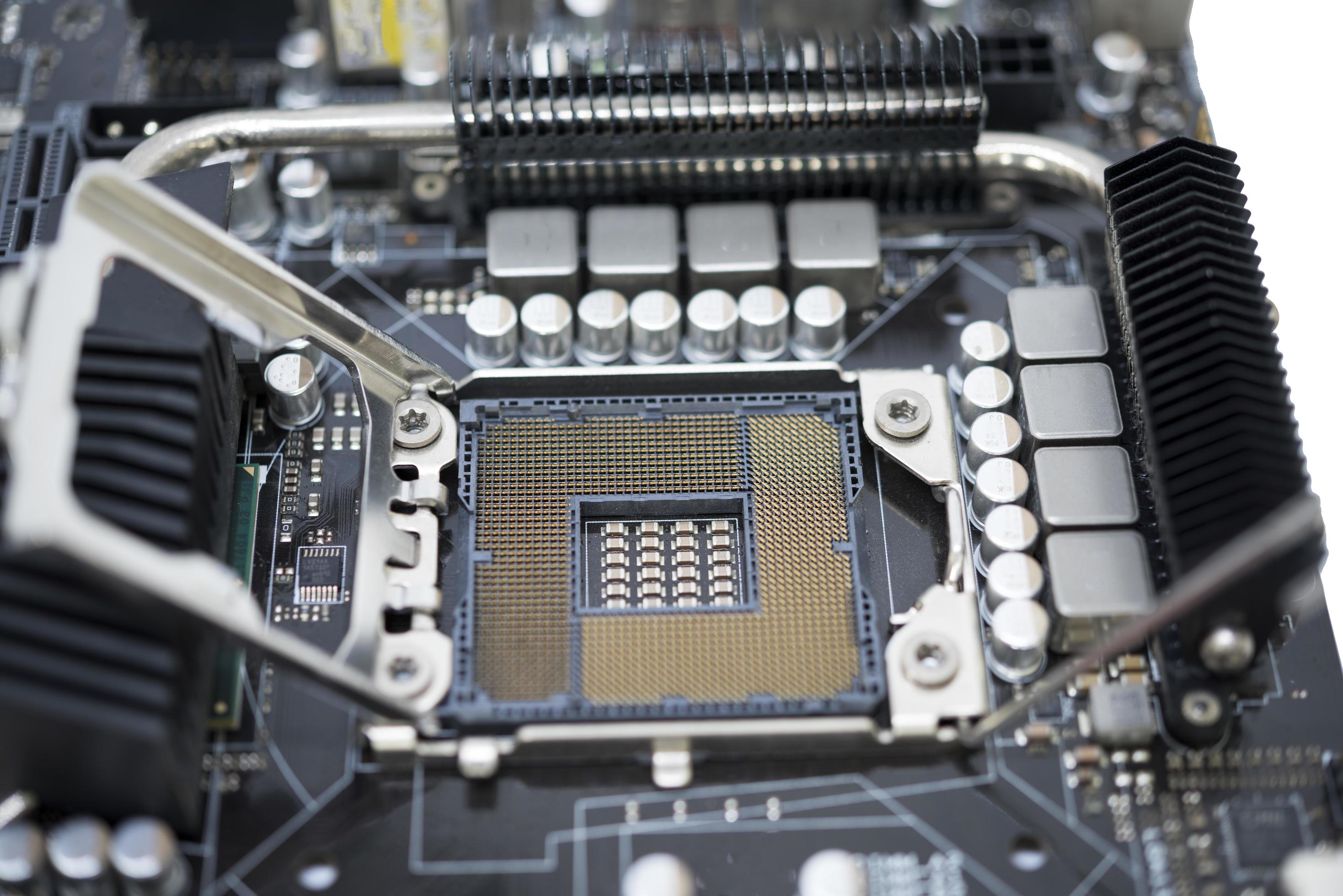Technology socket LGA 1366 for CPU on a motherboard computer with chipset 2221819 Stock Photo at Vecteezy