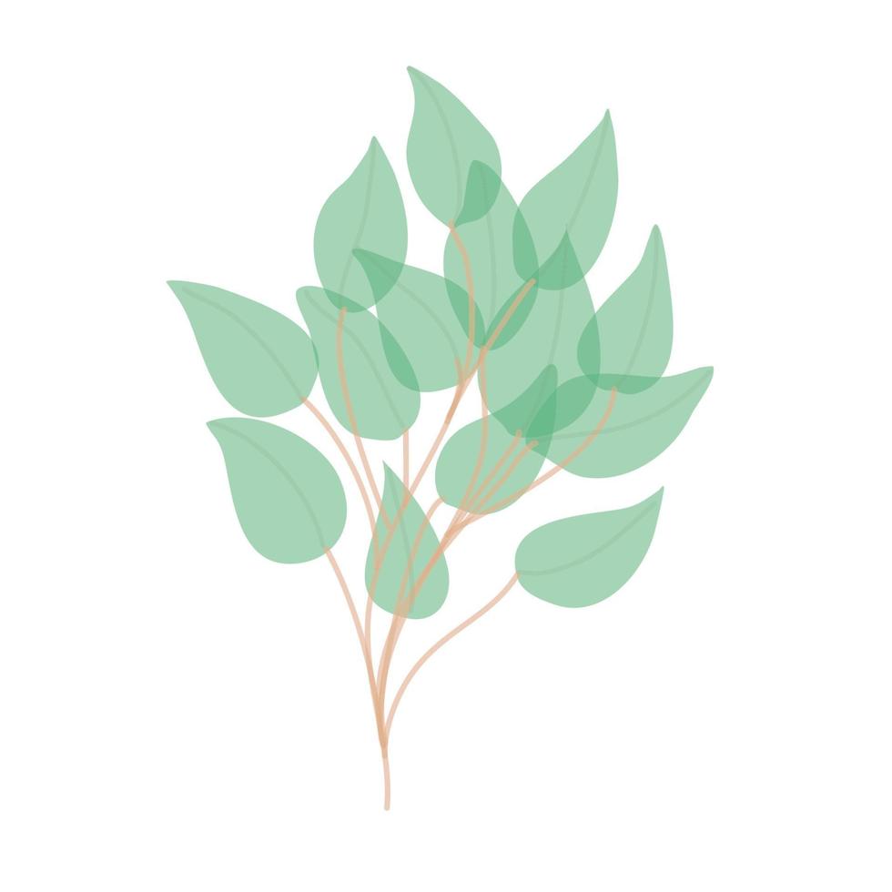 Tree branch with green leaves over white background vector