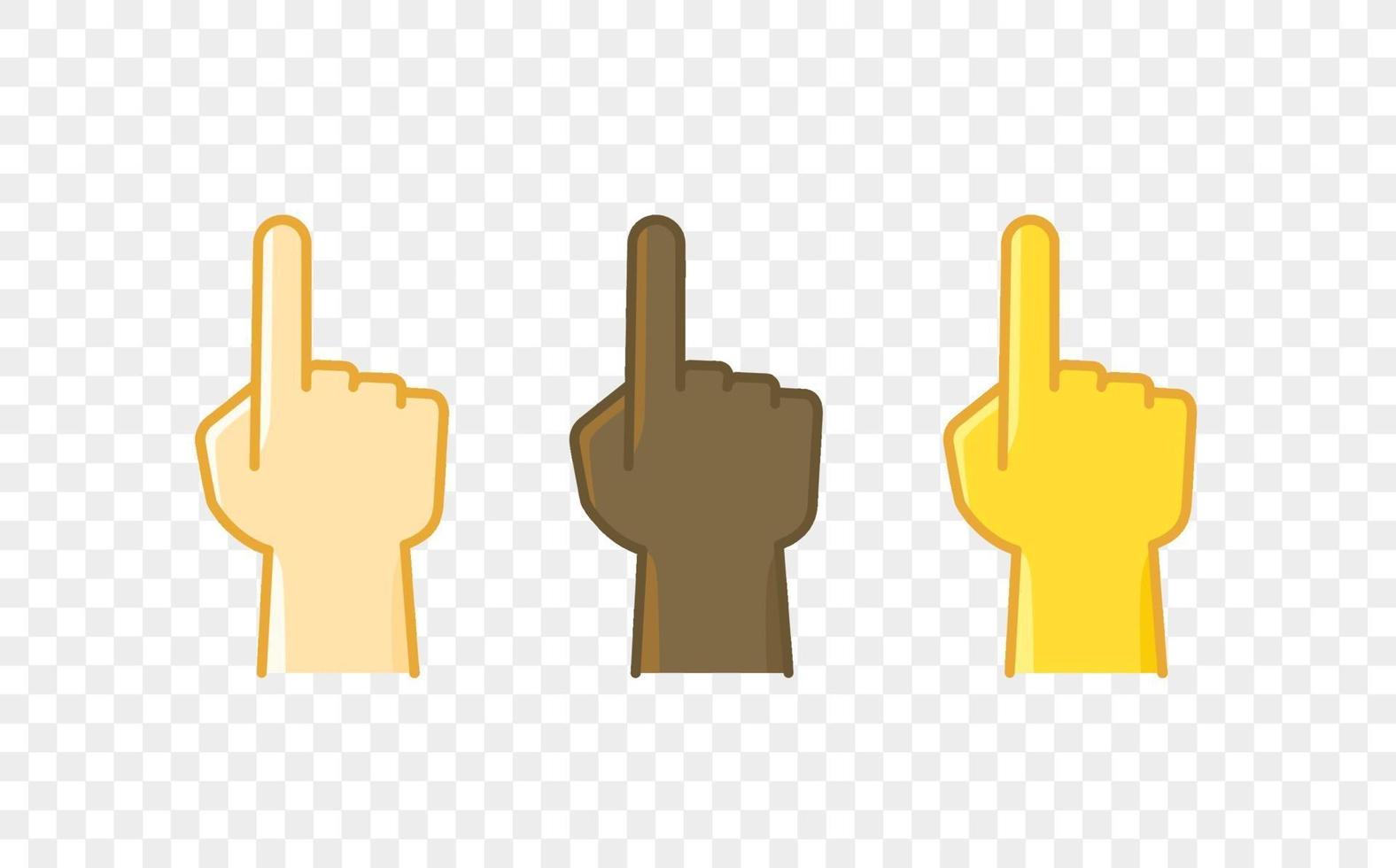 Different color hand gesture comic style vector icon. Pointer up