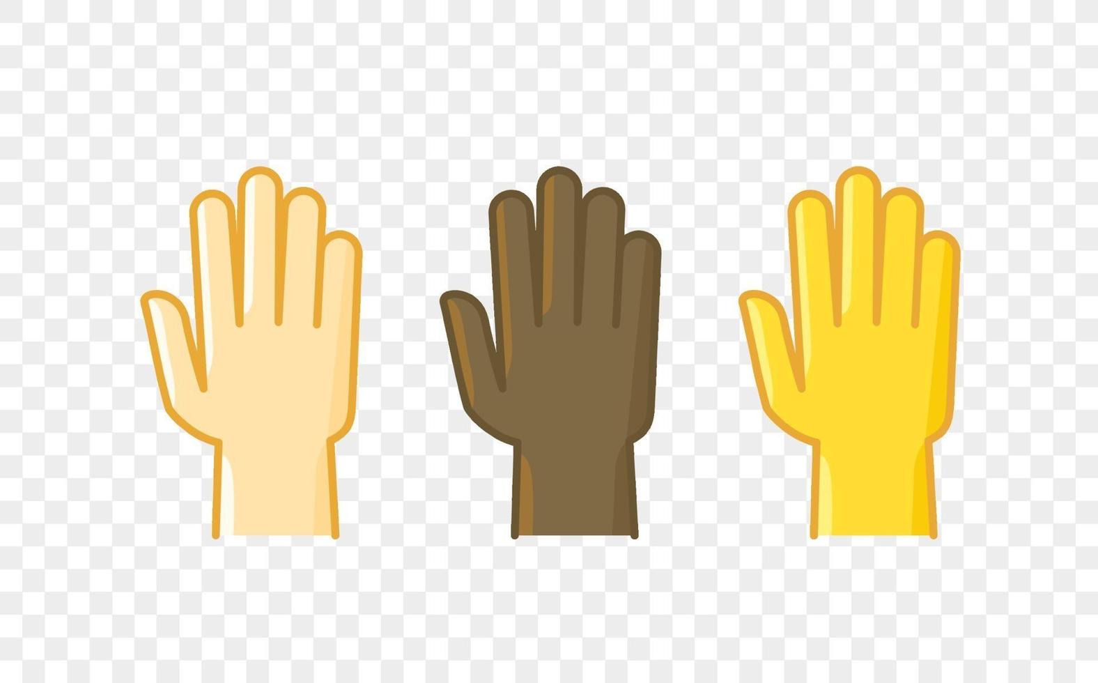 Different color hand gesture comic style vector icon. Palm
