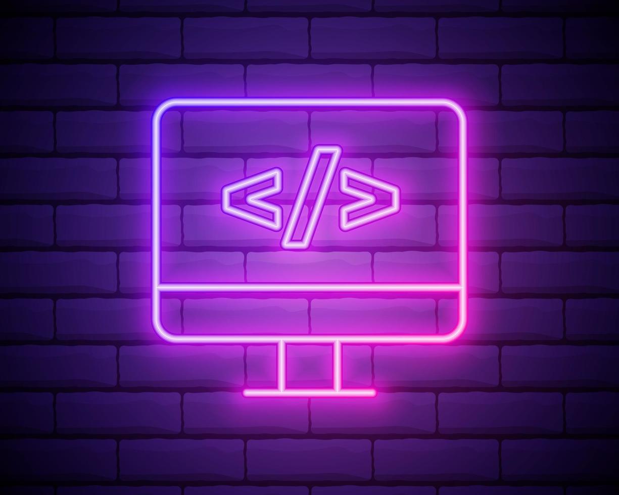 Coding neon Programming icon vector
