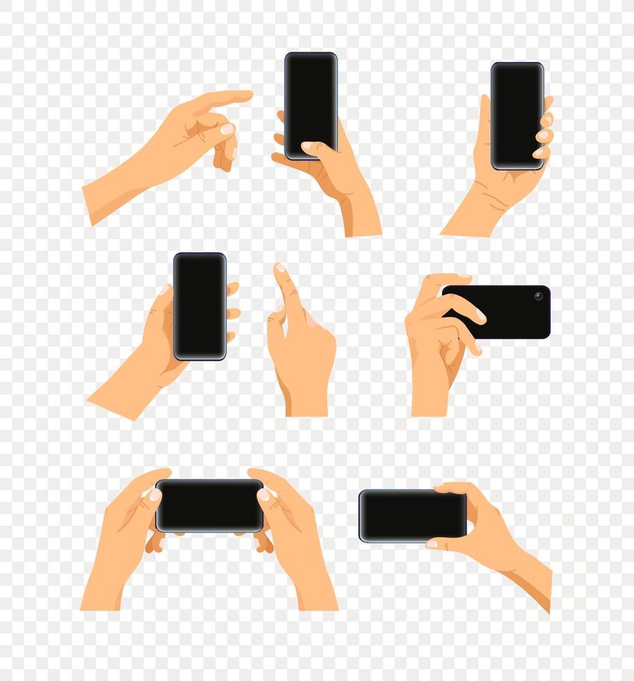 Human gesture using modern smartphone vector set isolated on transparent