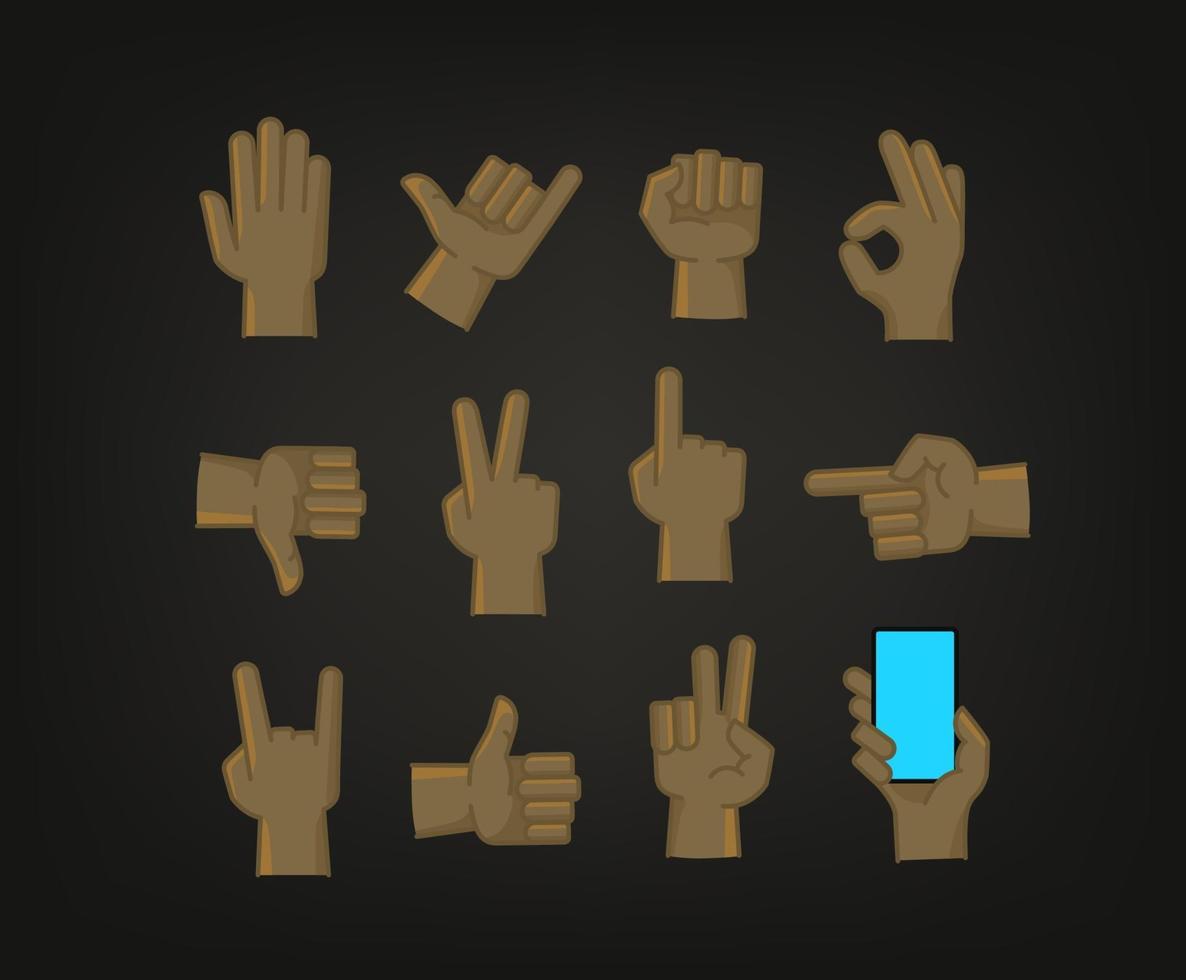 Hand gesture comic style vector icons set