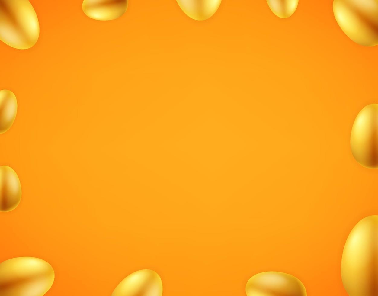 Golden wallpaper with color eggs. Social media message vector background. Copy space for a text