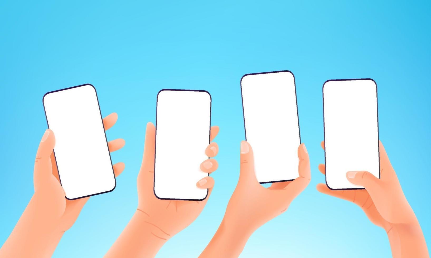 Using modern smartphone vector concept. Hands holding modern smartphones