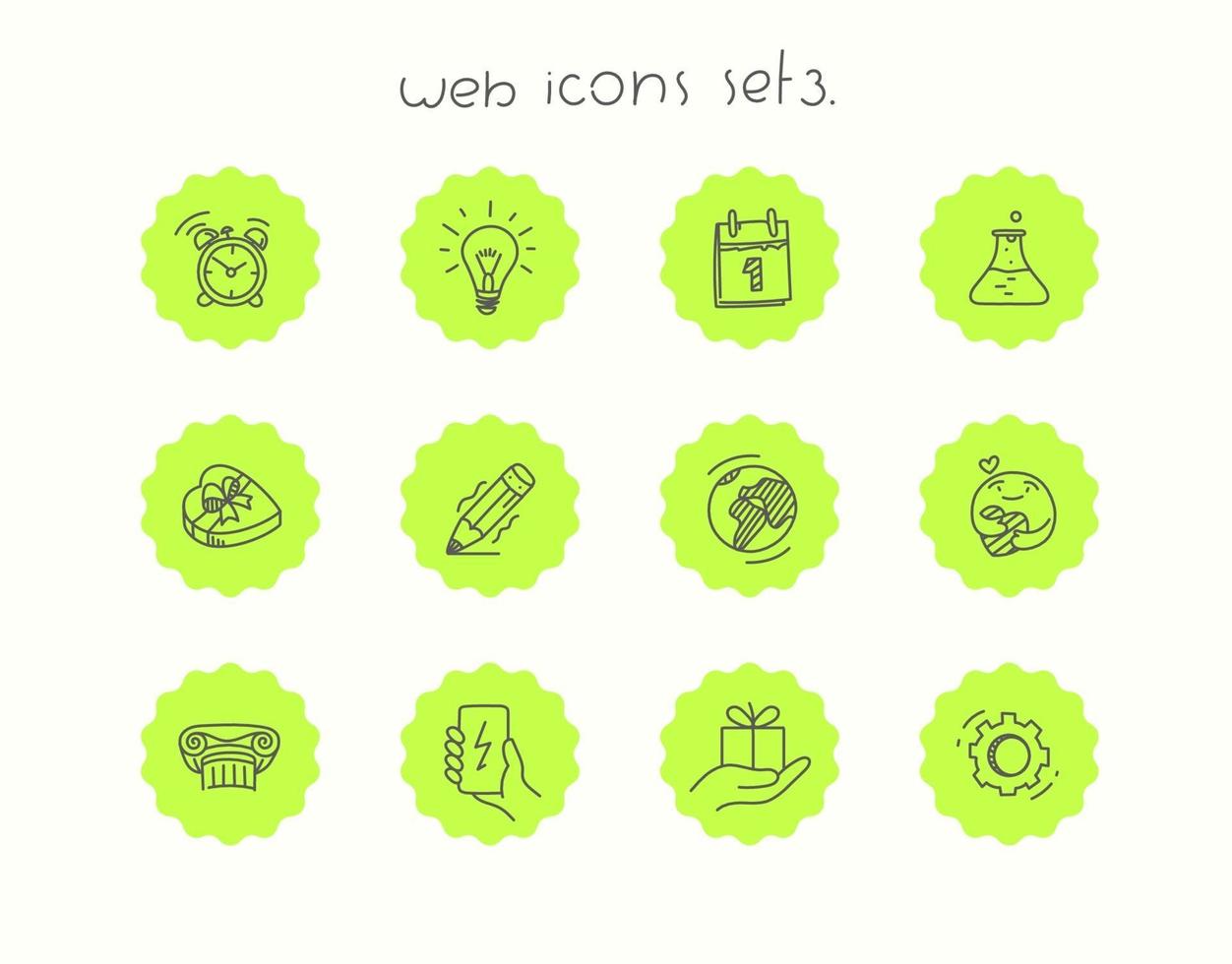 Doodle conjunto de iconos de vector aislado en blanco. iconos web set 3