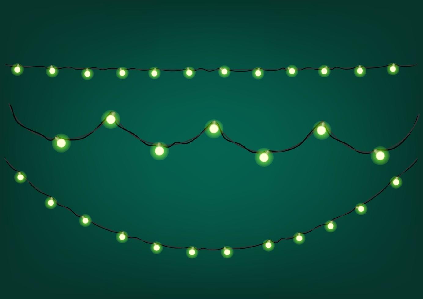 Green garlands on dark background. Vector clipart