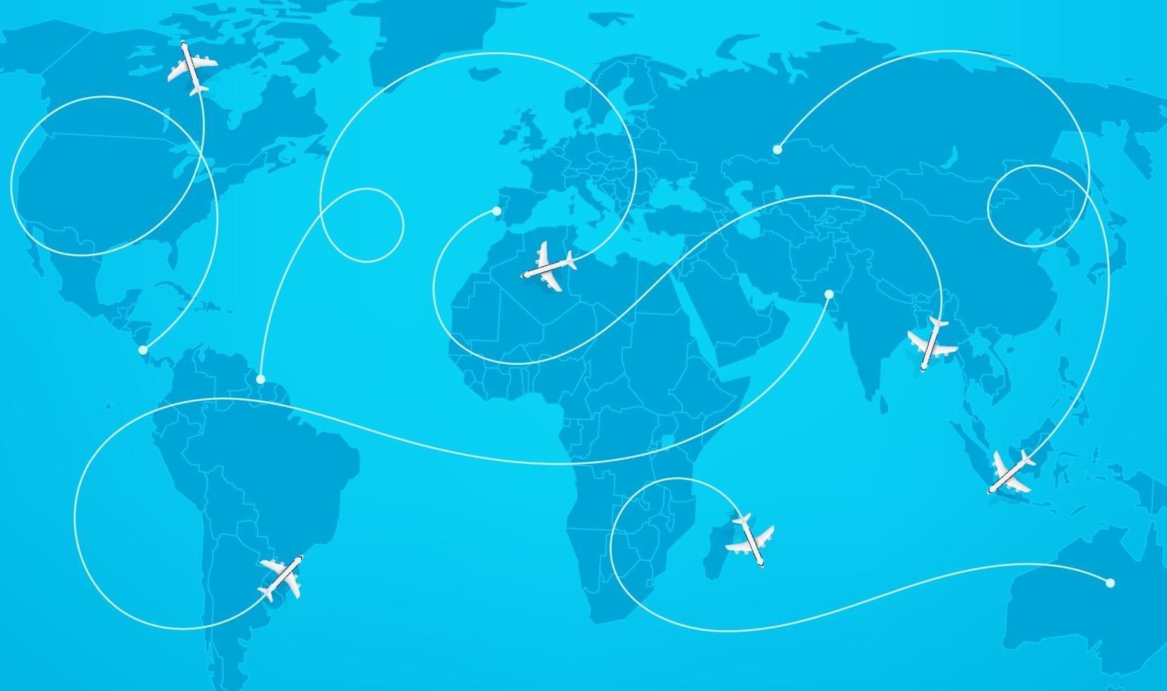 mapa del mundo con rutas de aviones ilustración vectorial vector