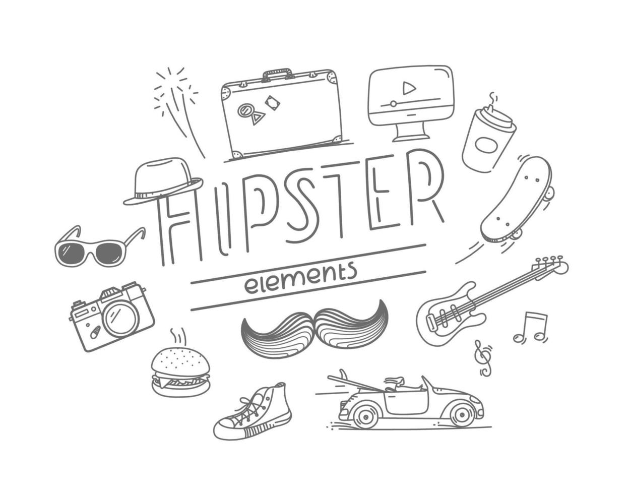 elementos de vector de doodle hipster con inscripción de letras