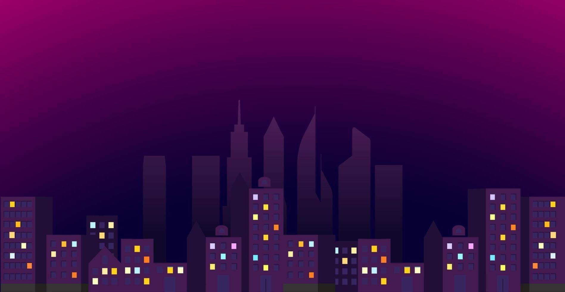 vista nocturna de la ciudad moderna. distrito iluminado vector