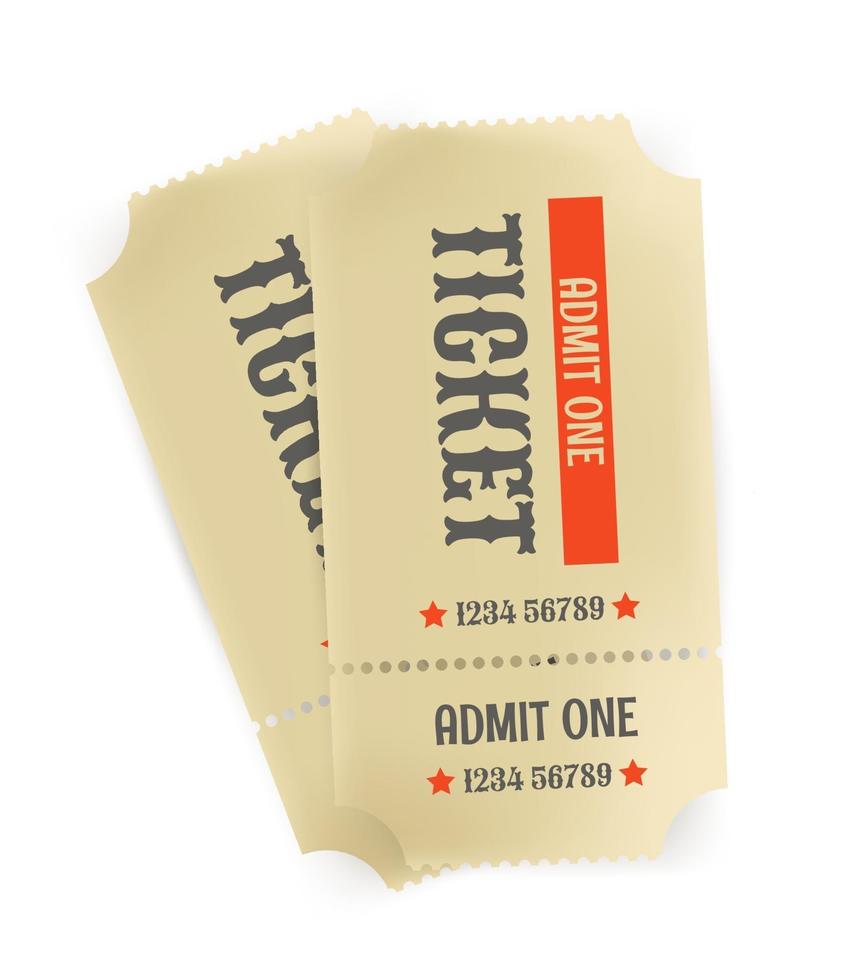 Two vintage paper tickets isolated on white background vector