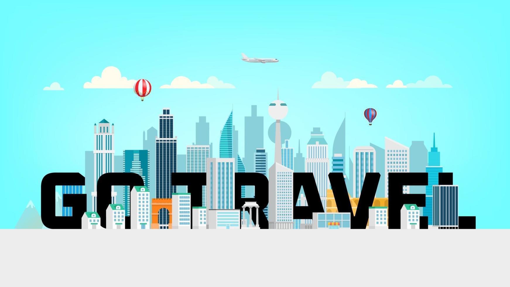 Go travel concept. Modern city cityscape with skyscrapers vector