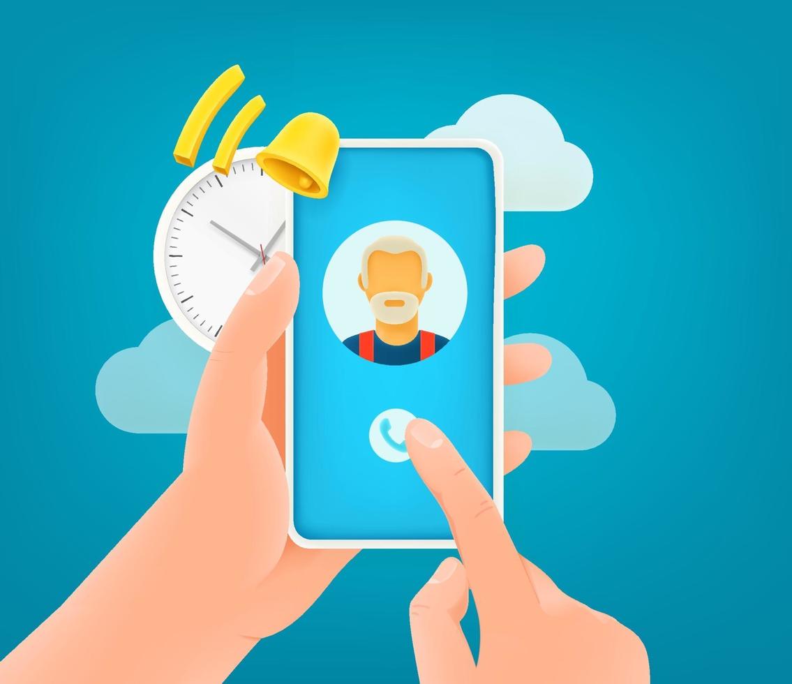 incoming internet call via smartphone. Cute 3d style illustration vector