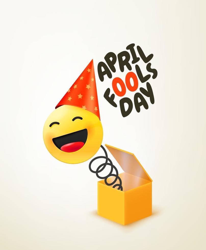 April fools day vector with gift box. Joke with laughing face