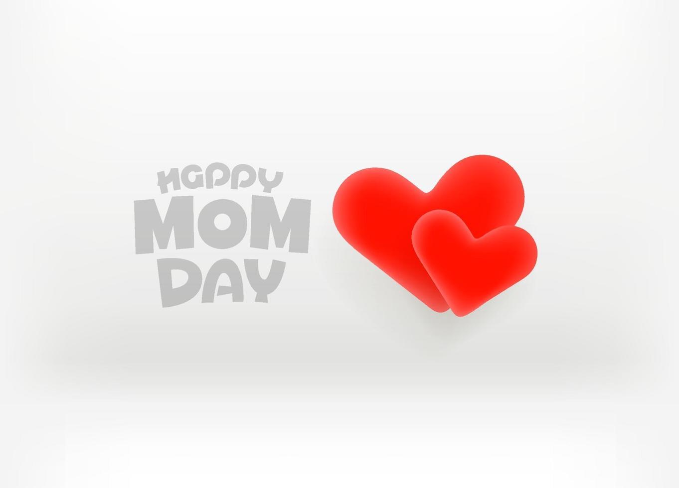 Happy mom day vector card with two red hearts - mother and child