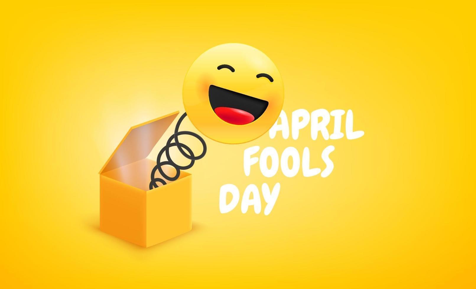 April fools day vector with gift box. Joke with laughing face