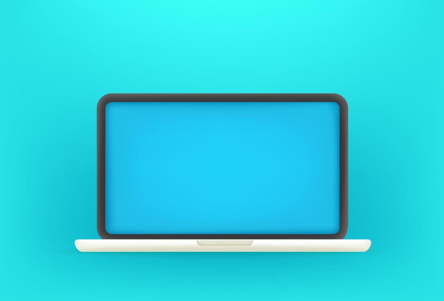 Modern laptop with blue screen. 3d style cute vector illustration