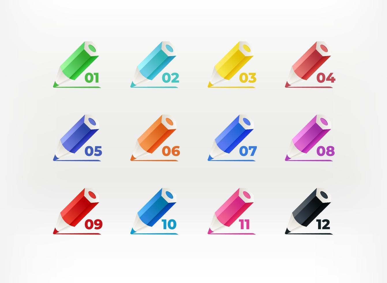 Color crayons with digits. Infographic vector bullets. Template for design