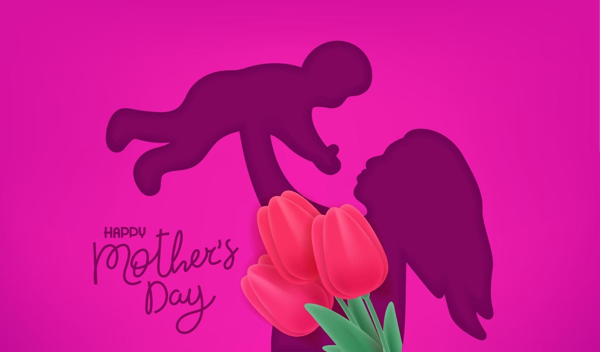Happy Mothers day vector banner. Cut out effect with woman silhouette