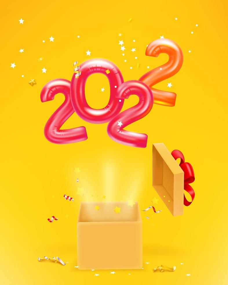 Happy new 2022 greeting card with air balloons. vector