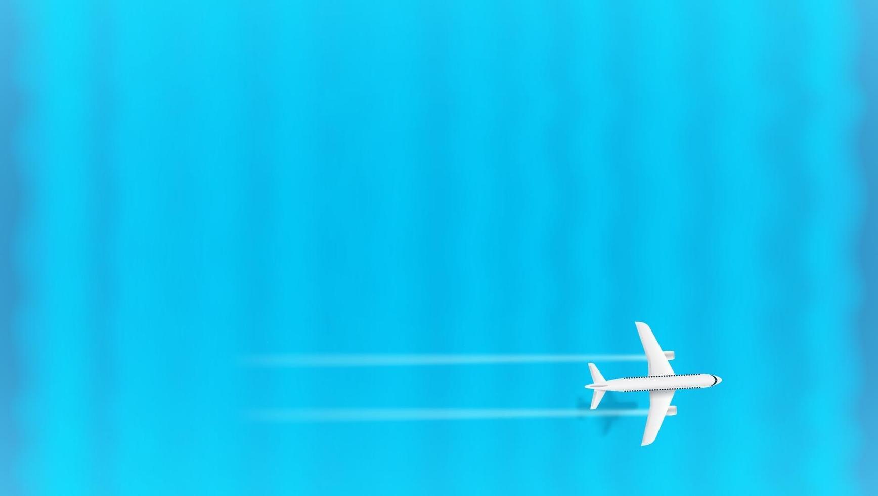 Jetliner flight above the blue sea on top speed. Aircraft with turbines trace and shadow. Horizontal banner for design with copyspace vector