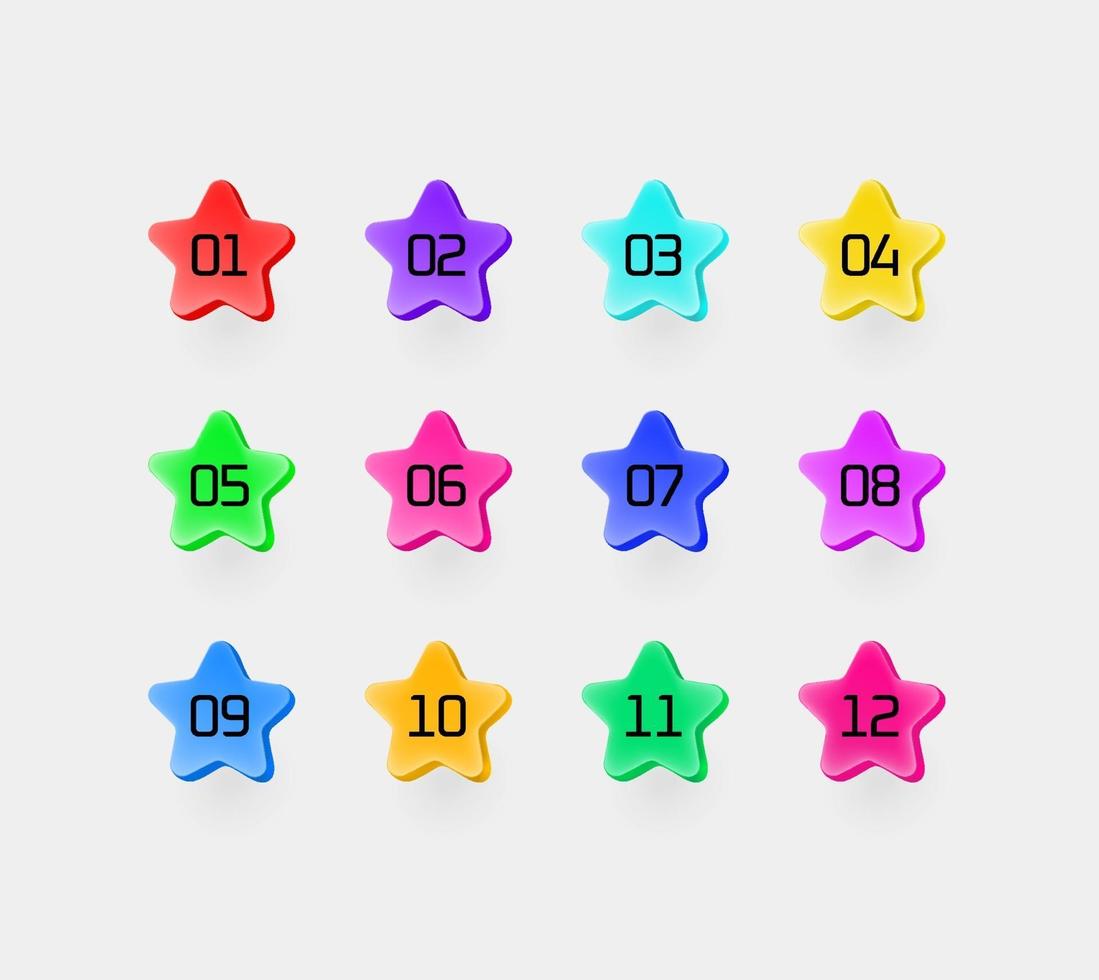 estrellas de colores con dígitos. conjunto de balas de vector informático