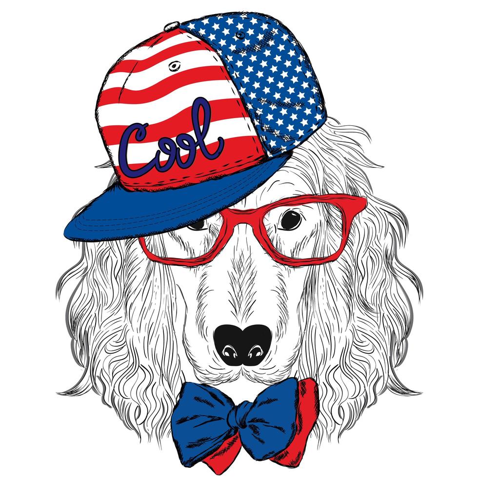 Handsome hipster dog in a cap and glasses. vector