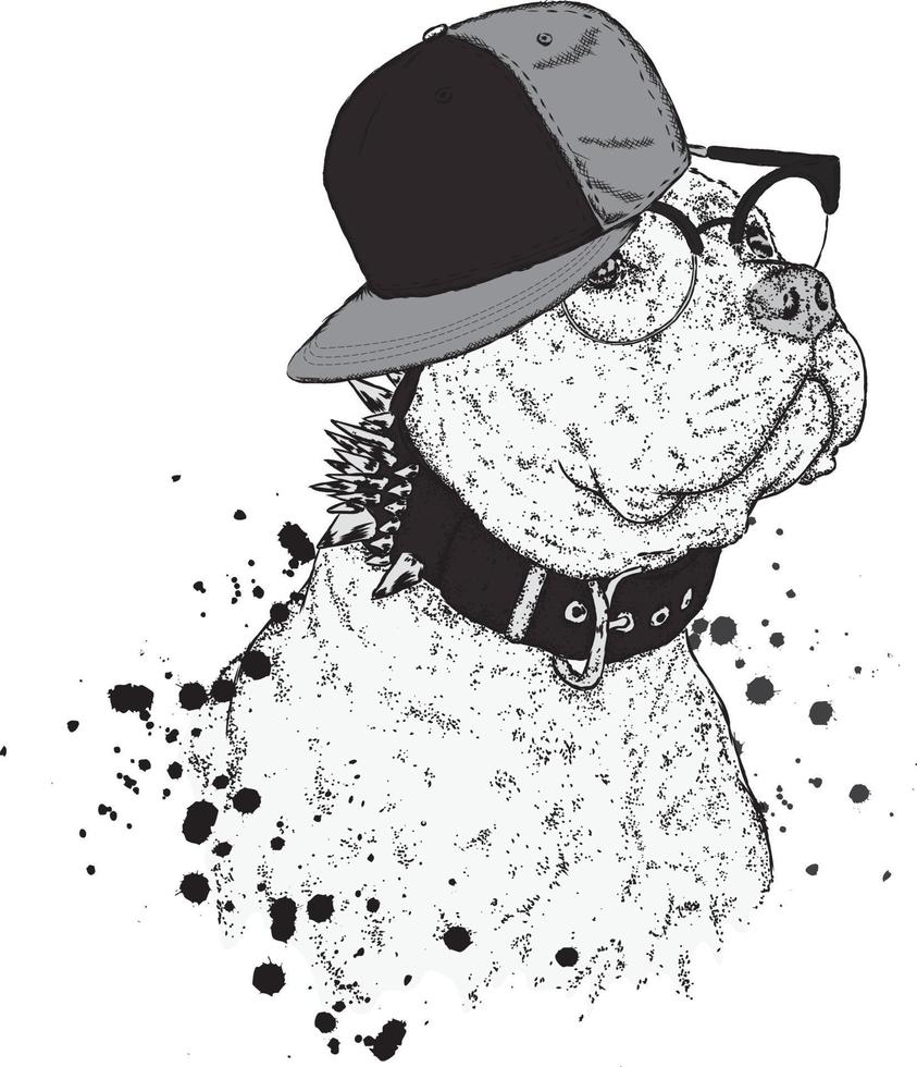 Hipster dog in a cap and glasses. vector