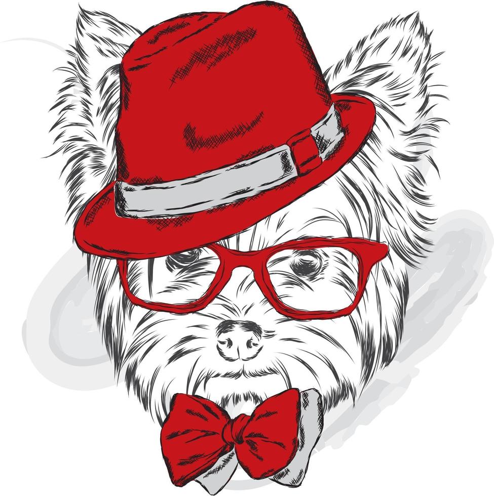 Hipster dog in a hat and glasses. vector