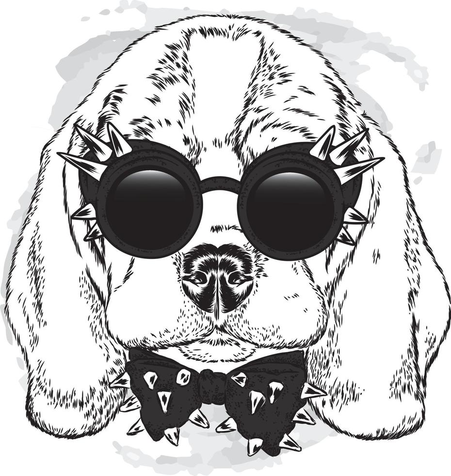 hermoso perro con gafas y corbata. vector
