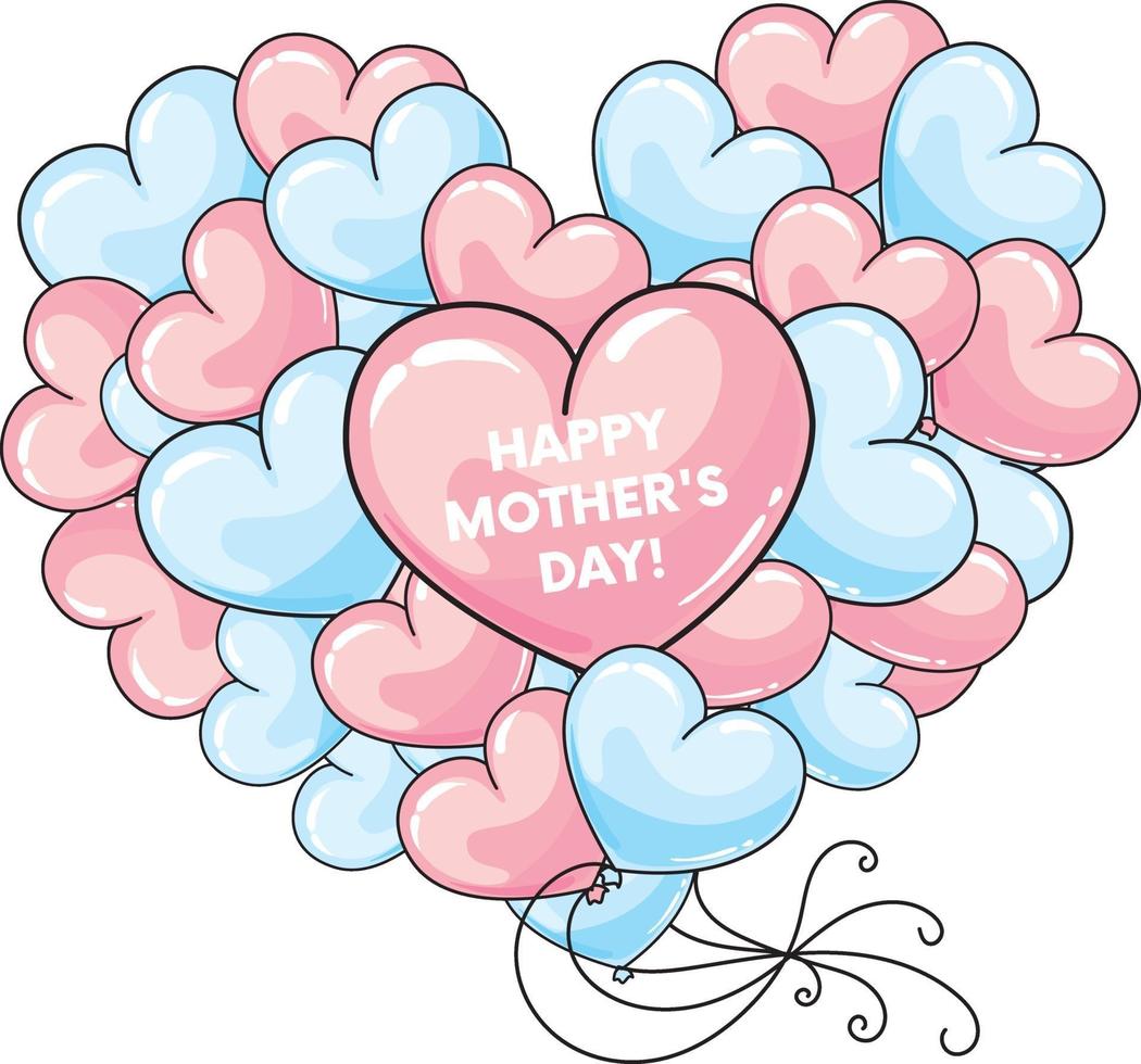 Balloon hearts. Happy Mother's Day card. vector