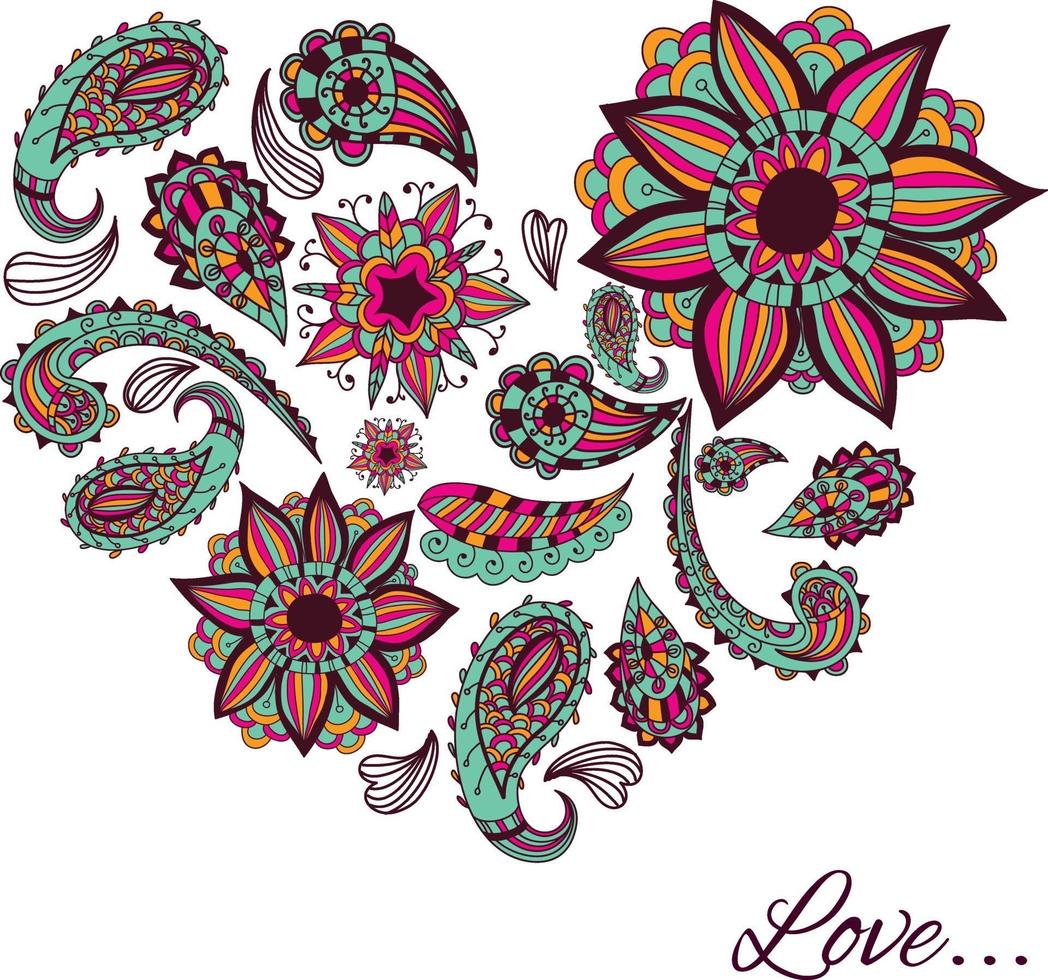 un corazón hecho de una variedad de patrones. garabatos y zentangles. vector. vector