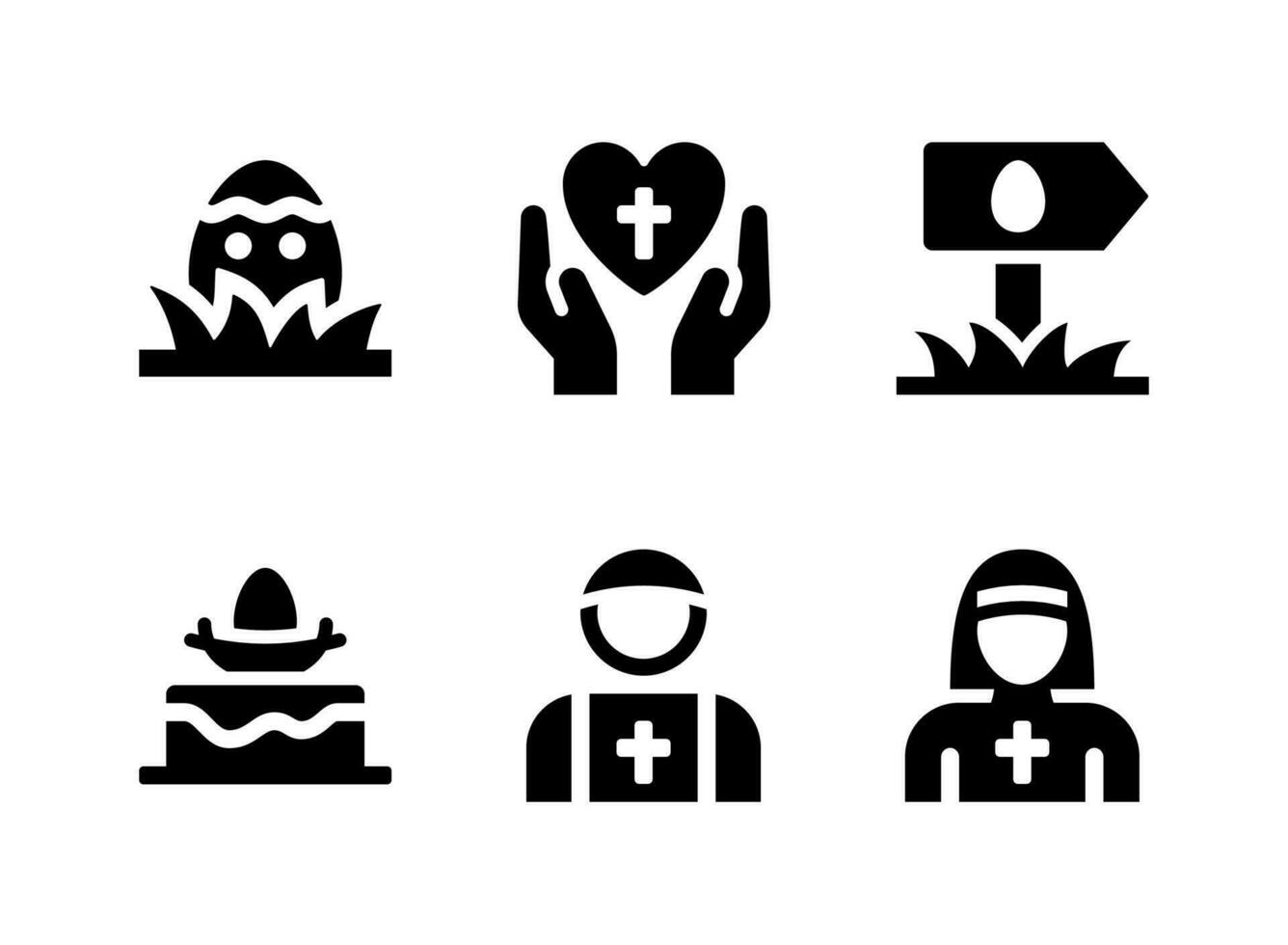 Simple Set of Easter Related Vector Solid Icons. Contains Icons as Praying Easter Cake, Priest, Nun and more.