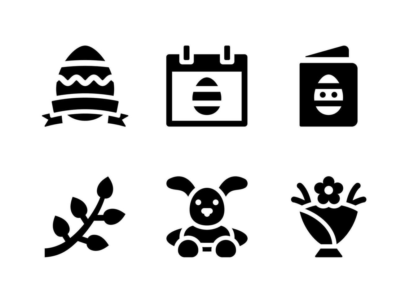 simple conjunto de iconos sólidos vectoriales relacionados con la pascua. contiene iconos como huevo de pascua, amentos, conejito, ramo y más. vector