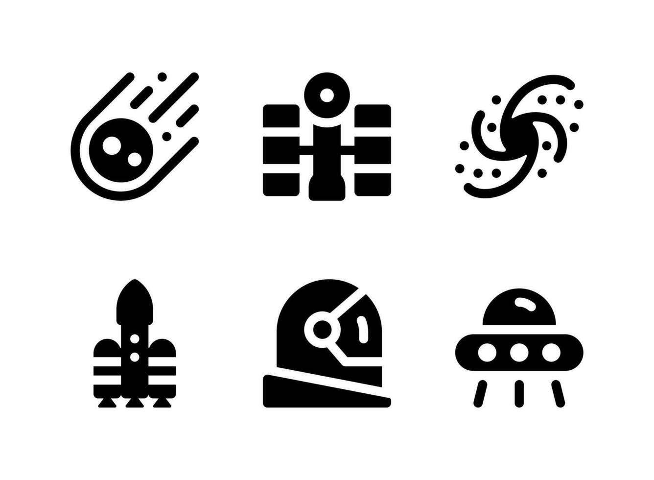 Simple Set of Space Related Vector Solid Icons. Contains Icons as Asteroid, Rocket, Astronaut, Ufo and more.