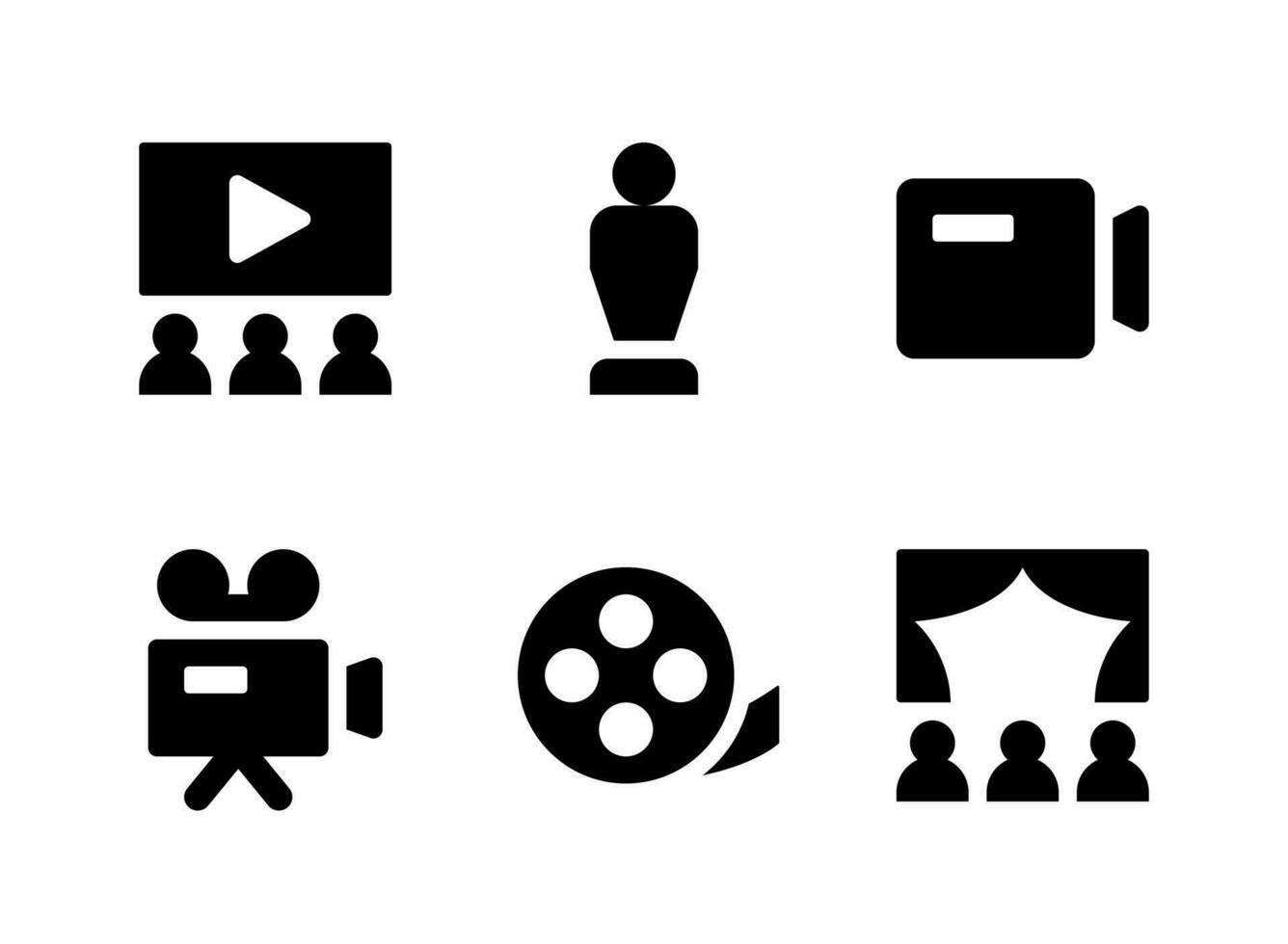 simple conjunto de iconos sólidos vectoriales relacionados con el entretenimiento. contiene iconos como trofeo, cámara, película, teatro y más. vector