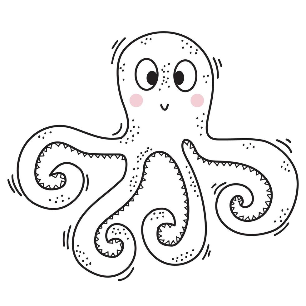 The sea animal is an octopus. Cute decorative underwater character with eyes and smile. vector