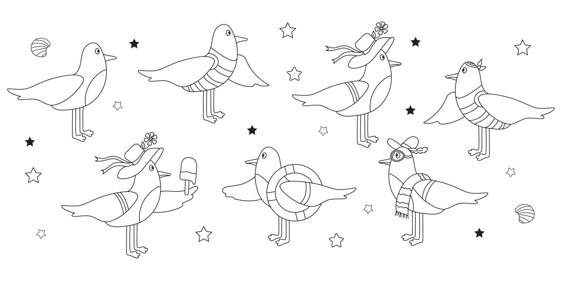 Set of seabirds, gulls characters vector