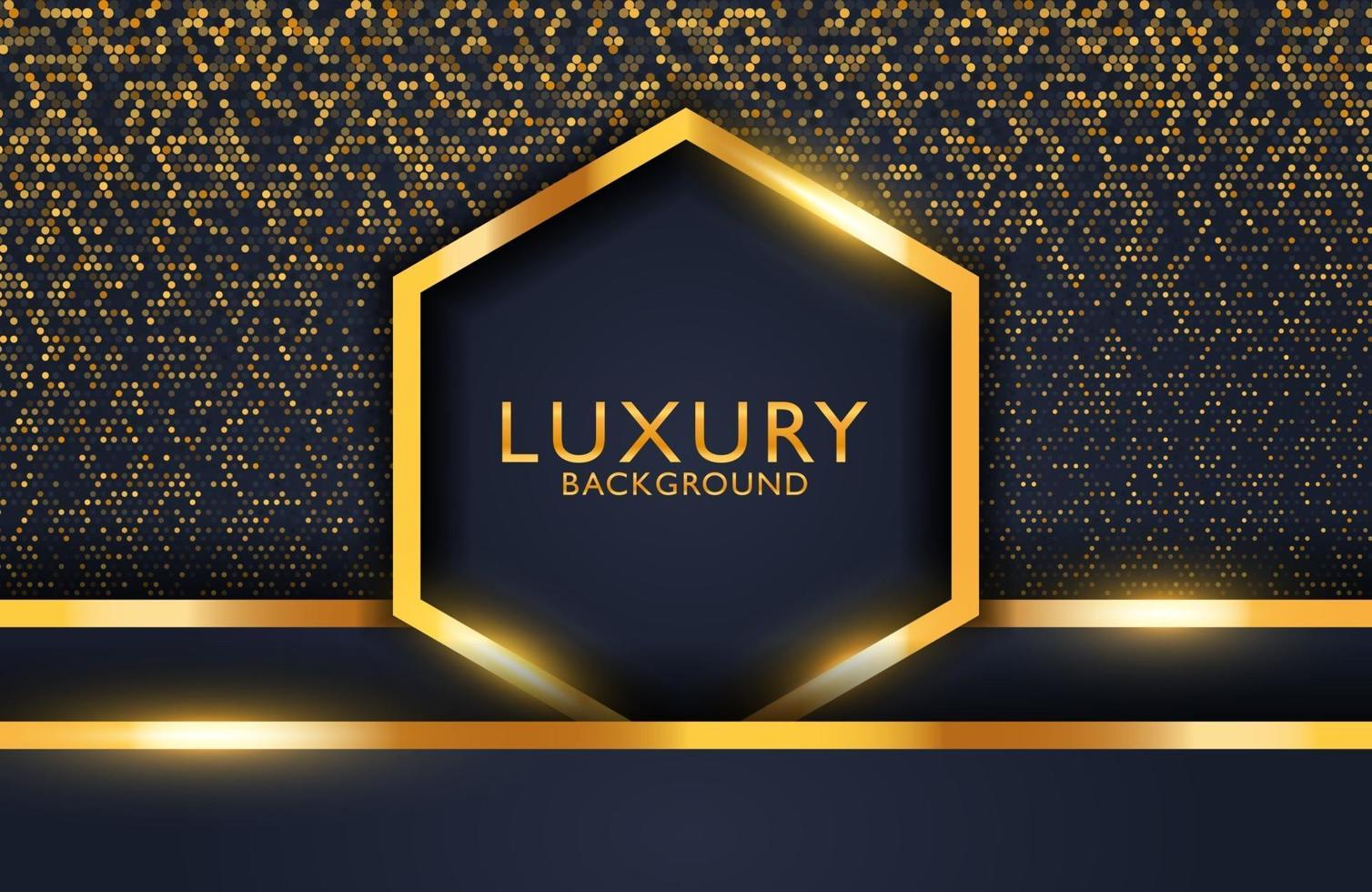 Luxury elegant background with black gold hexagon and shimmering glitter pattern. Business presentation layout vector
