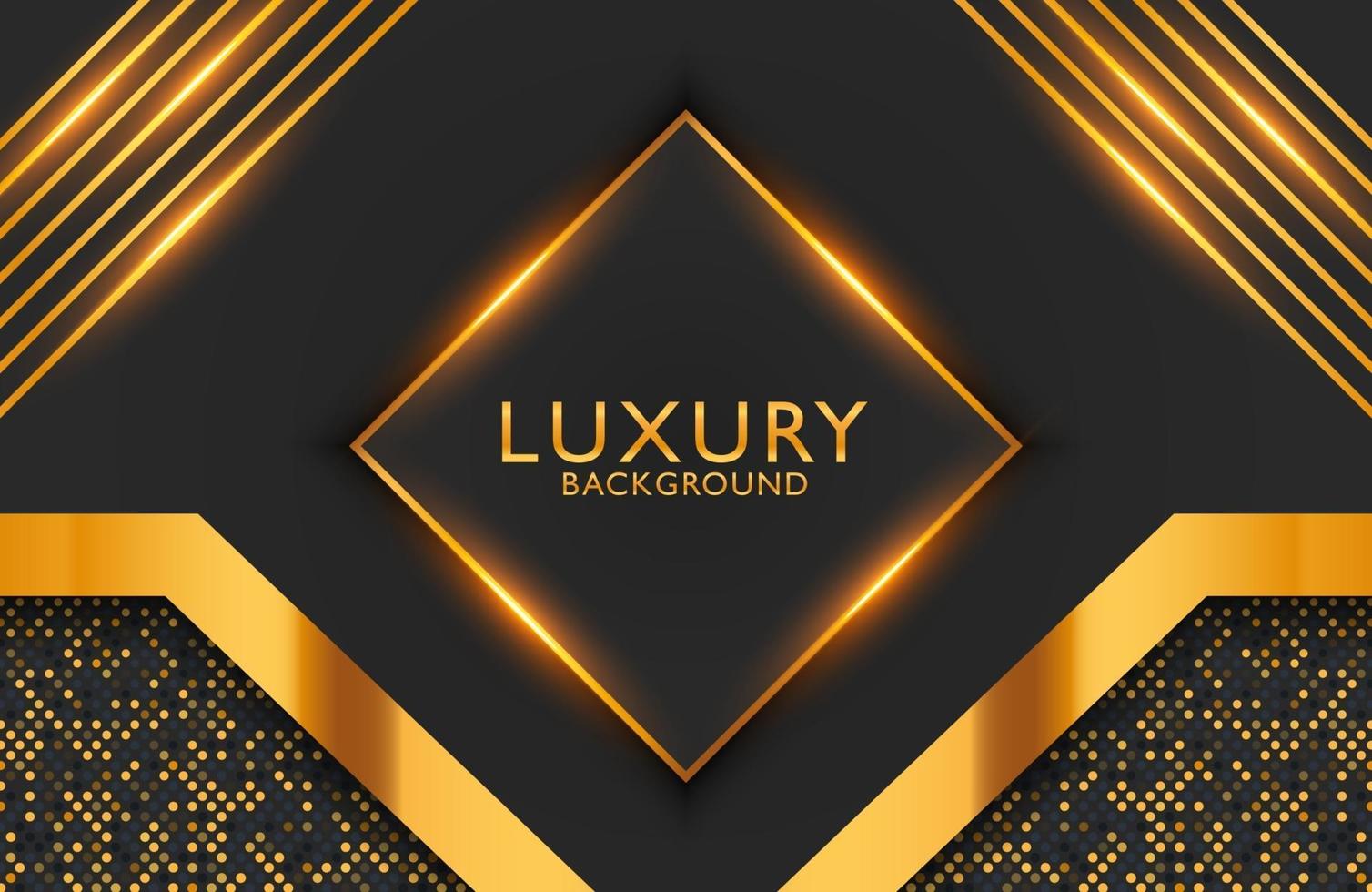 Luxury elegant background with black gold geometric shape and shimmering glitter pattern. Business presentation layout vector