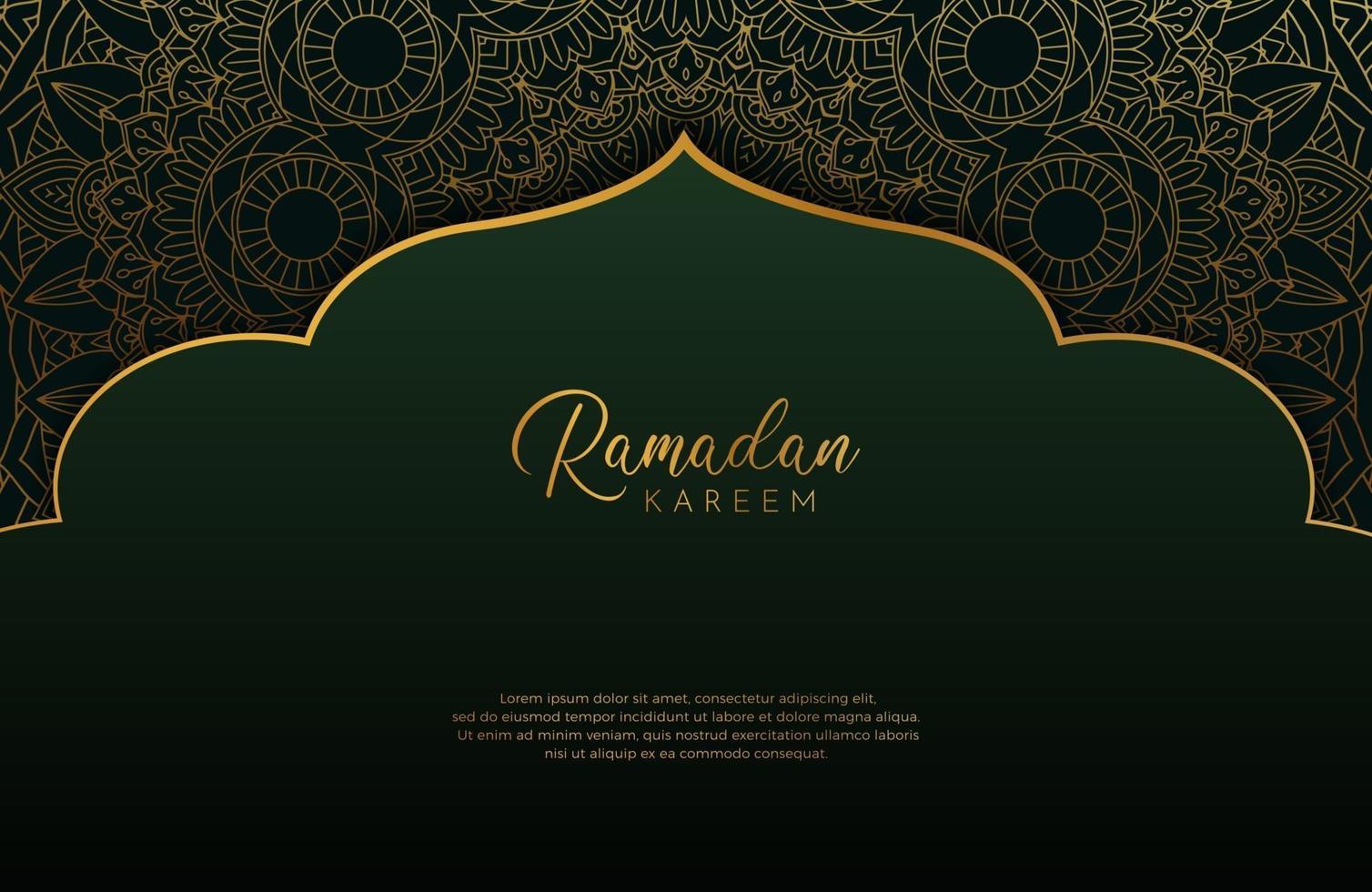 Luxury black and gold background banner with islamic arabesque, mandala ornament on dark green vector