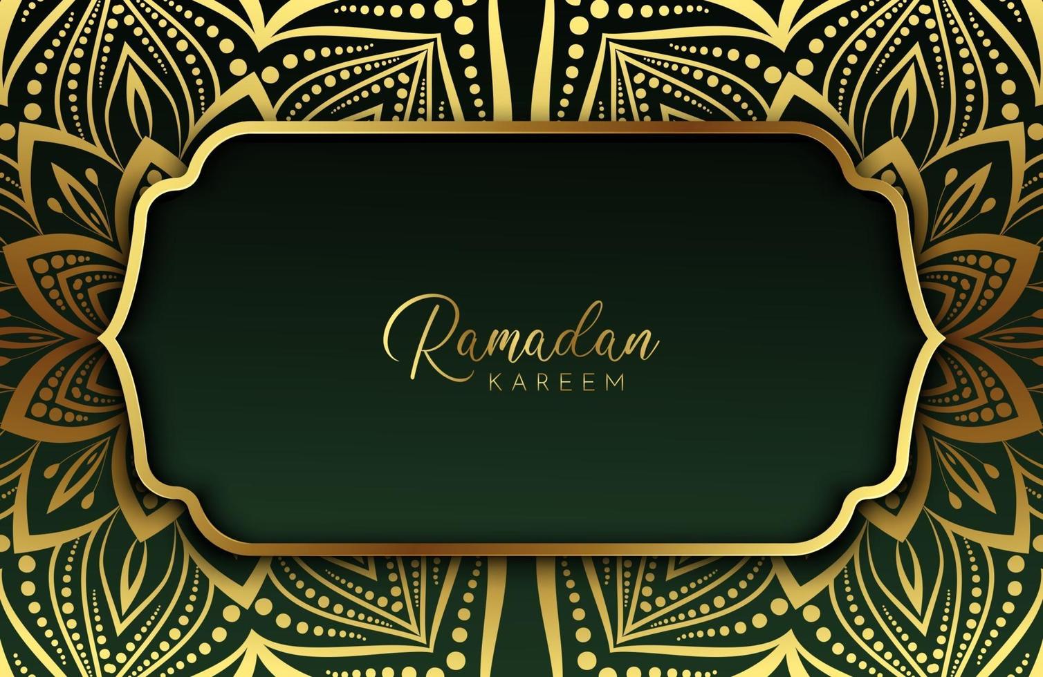 Luxury gold background banner with islamic arabesque dark green mandala ornament vector