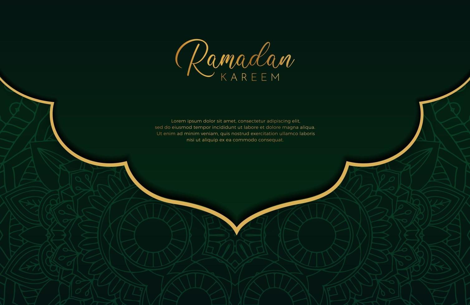 Luxury black and gold background banner with islamic arabesque dark green mandala ornament vector