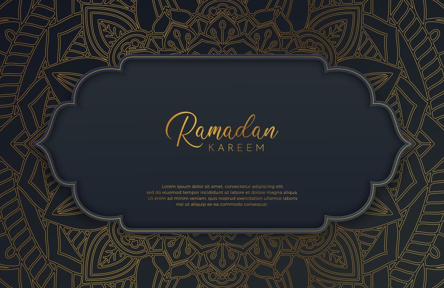 Luxury black and gold background banner with islamic arabesque mandala ornament on dark surface vector