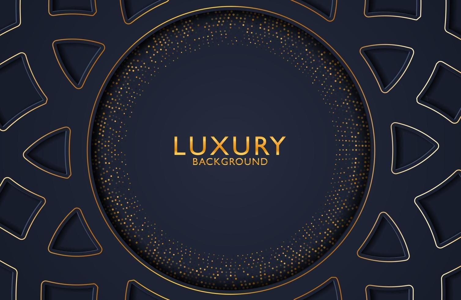 Abstract black geometric luxury background with gold dots halftone element. Vector template for invitation, cover, background. Elegant decoration