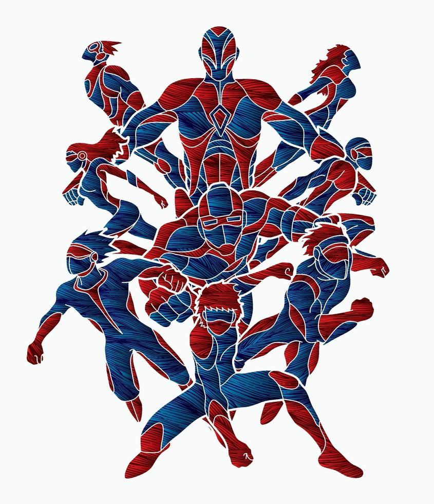 Group of Superhero Male and Female Action vector